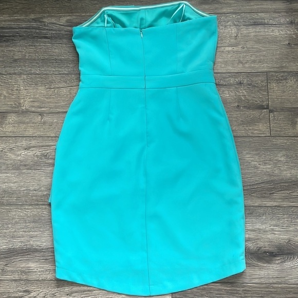 Adelyn Rae | Sleeveless Crepe Mini Turquoise Bodycon Cocktail Dress Size Medium - Picture 5 of 10